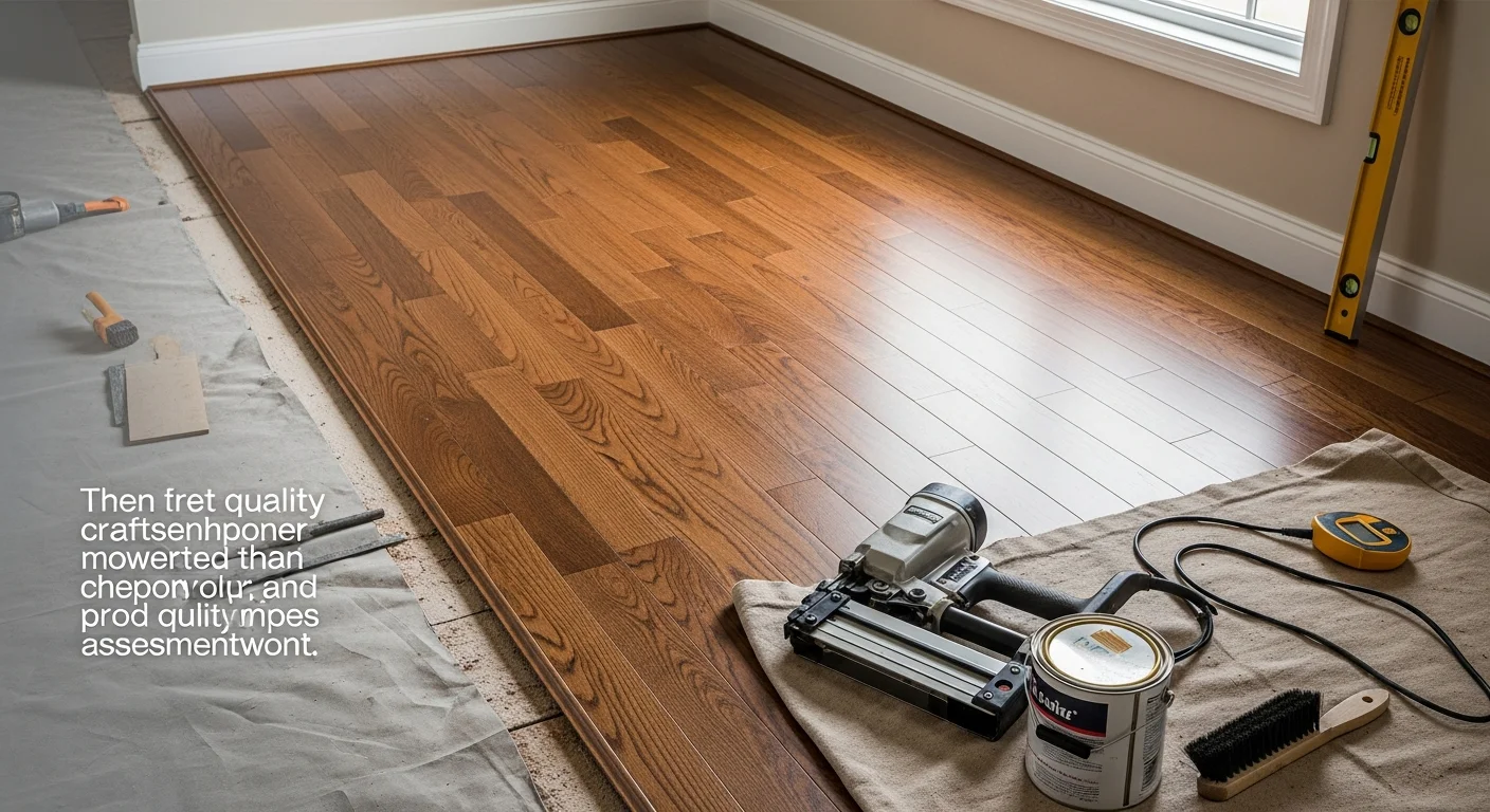 Newly installed hardwood floors running through the main living area of a Passaic County, NJ home, with clean edge transitions and consistent plank alignment. Natural light from a front window highlights the wood grain and smooth finish across the full floor surface.